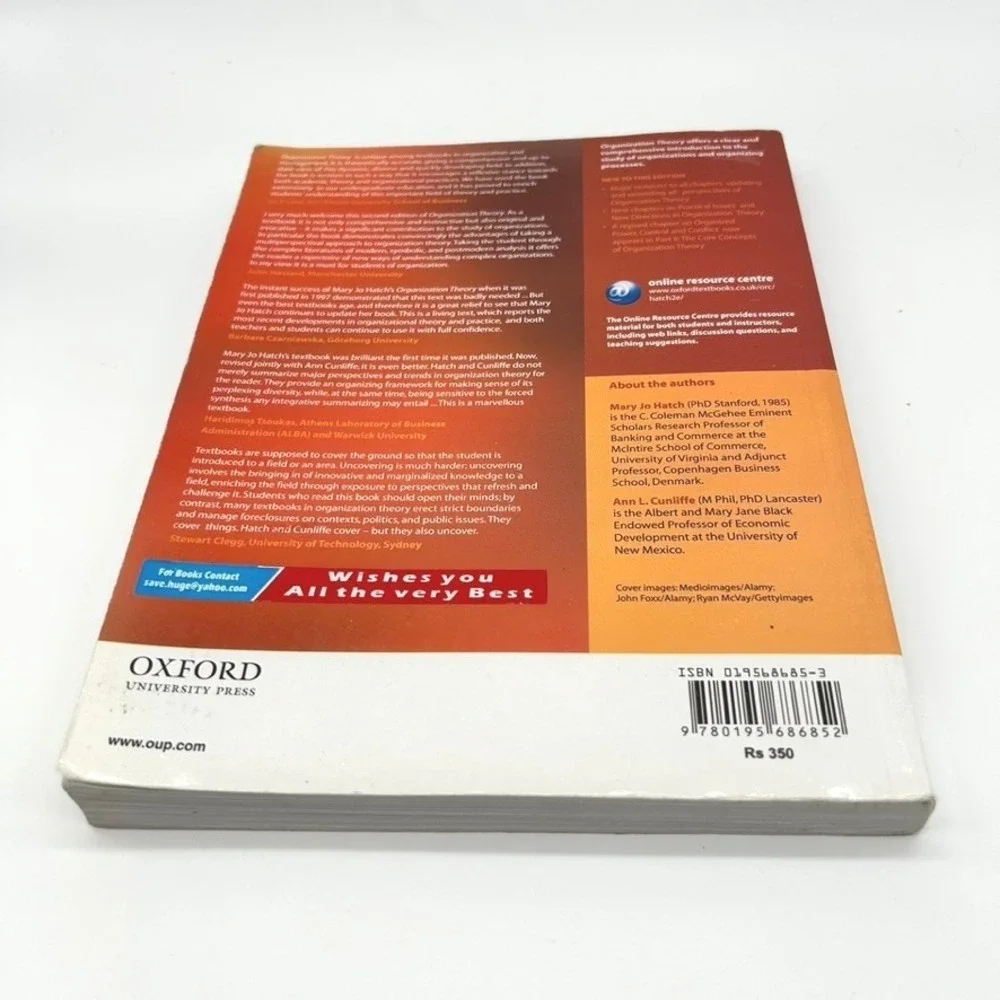 Organization Theory Hatch Cunliffe 2nd Ed Oxford University Press Textbook 2006